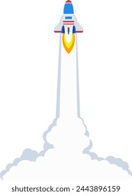 Corporate business startup image and illustration of rocket launching at high speed