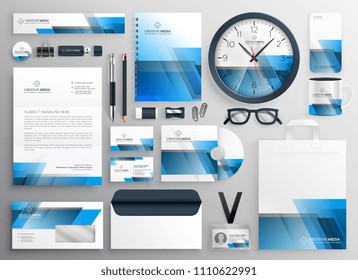 corporate business stationery big set with blue abstract design