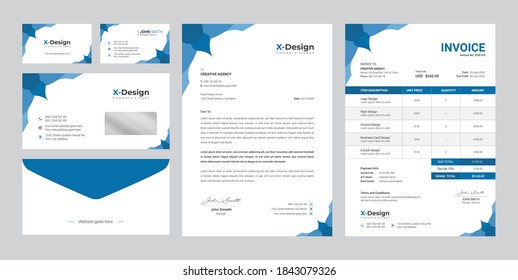 Corporate business stationery pack template with creative shape.