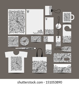 Corporate business style design: folder, bag, label, mug, cards, tshirt, pen, envelope