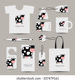 Corporate business style design, funny cow. Vector illustration