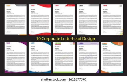 Corporate Business style letterhead design. 10 letterhead set.