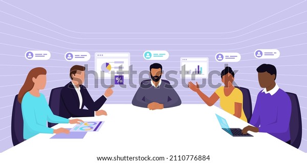 Corporate\
business team having a meeting in a virtual office room: digital\
workspace, remote work and teamwork\
concept
