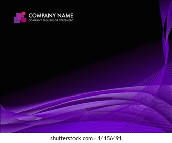 Corporate business template background - high impact purple and blue waves on black background