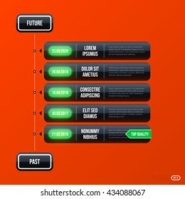 Corporate business timeline template on bright orange background. Useful for presentations and advertising.