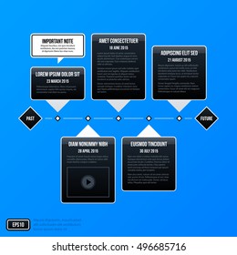 Corporate business timeline template on bright blue background. Useful for presentations and advertising.