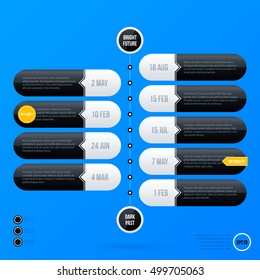 Corporate business timeline template on bright blue background. Useful for presentations and advertising.