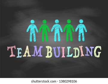 Corporate business training for team. Teambuilding. Banners with lettering on a chalk board. Conceptual vector image