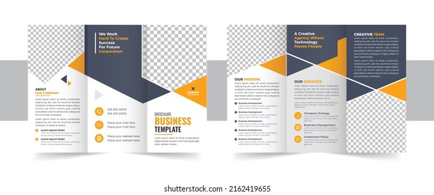 Corporate business trifold brochure template, Creative and Professional tri fold brochure vector design. Business Brochure Template in Tri Fold Layout. Corporate Design Leaflet with replacable image.