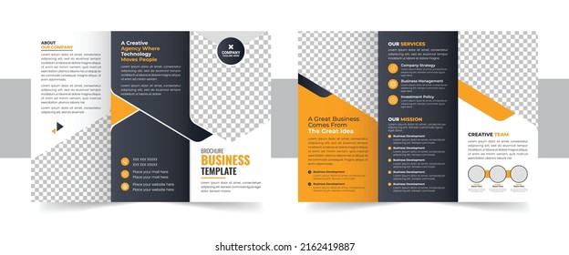 Corporate business trifold brochure template, Creative and Professional tri fold brochure vector design. Tri fold brochure design with circle, corporate business template for tri fold flyer.