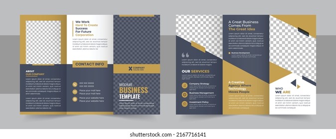 Corporate business trifold brochure template; Creative and Professional tri fold brochure vector design. Brochure design, geometric abstract business brochure template, creative tri-fold