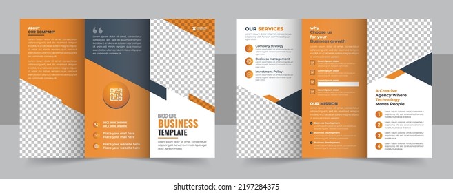 Corporate business trifold brochure template. Modern, Creative and Professional tri fold brochure design. Business Brochure Template in Tri Fold Layout.