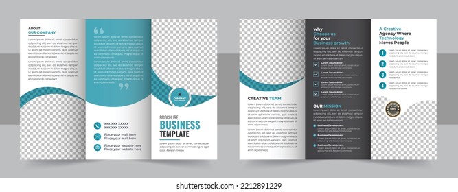 Corporate business trifold brochure template, Creative and Professional tri fold brochure vector design, playful trifold brochure template. modern trifold business brochure template