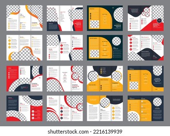 Corporate business tri-fold brochure template design. 8 set trifold brochure template vector illustrator. For marketing, business proposal, promotion, advertise, publication, cover page, magazine 