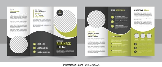 Corporate business trifold brochure template. Modern, Creative and Professional tri fold brochure vector design. Simple and minimalist promotion layout. Brochure design, brochure template vector