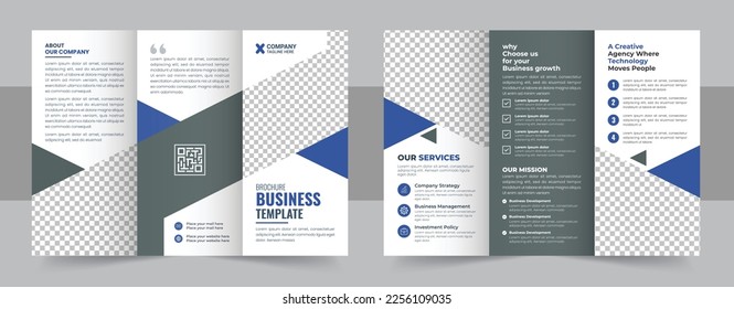 Corporate business trifold brochure template. Modern, Creative and Professional tri fold brochure vector design. Vector triple folding brochure for business and advertising