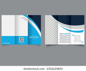 Corporate business trifold brochure template, layout with blue. Tri-Fold Brochure , editable trifold brochure template design