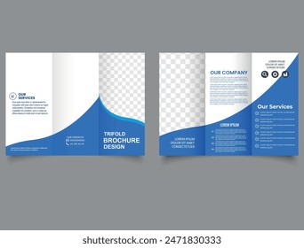 Corporate business trifold brochure template. Modern, Creative Professional fold brochure vector design. Simple and minimalist promotion layout with blue