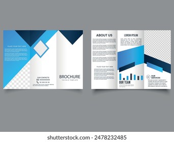 Corporate business trifold brochure template. Simple and minimalist promotion layout with blue