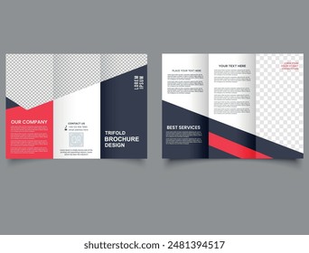 Corporate business trifold brochure template. Modern, Creative and Professional tri fold brochure vector design. layout with red color