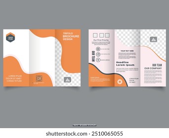 Corporate business trifold brochure template. Modern, Creative and Professional tri fold brochure design. Cards, Landing. Vector illustration