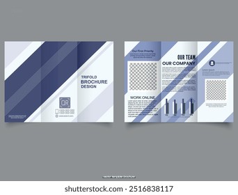 Corporate business trifold brochure template. Modern, Creative and Professional tri fold brochure vector design. Simple and minimalist promotion layout with Future Dusk