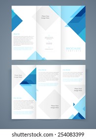 Corporate Business Trifold, Flyer, Template Or Brochure With Blue Abstract Design In Front And Back Page Presentation.