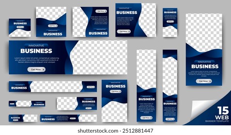 Corporate Business web banner template with blue background. Banner ads design with standard size and multipurpose. vector