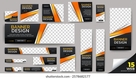 Corporate Business web banner template with blue background. Banner ads design with standard size and multipurpose. vector