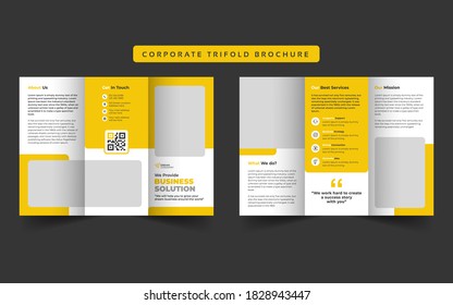 Corporate business yellow tri fold brochure print template vector design