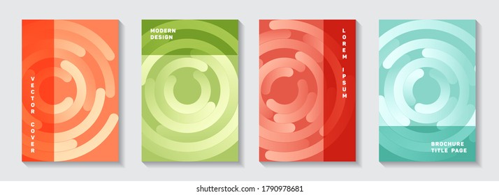 Corporate catalogue covers collection. Graphic poster circles swirl vector backgrounds. Aim goal achievement circles concept. Techno brochure title pages set.