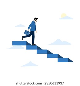 El concepto de retiro de CEO corporativo, retiro de trabajo o carrera, empresario exitoso bajando escaleras después de lograr todos los objetivos en su vida. ilustración vectorial plana en un fondo blanco.