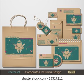 Corporate Christmas Design. Santa Clause Theme. Two Colors Different Material For Printing  The Old Fashioned Way, But Trendy. Print On Blank Brown Paper. Vector Illustration.