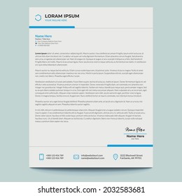 Plantilla de diseño corporativo de membrete limpio y creativo. Diseño de impresión, Compañía, fresco, identidad, moderno, impreso, tamaño de letra, azul, vector