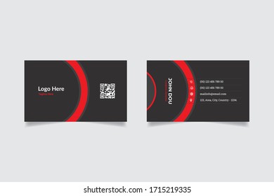 Corporate, clean and stylish business card print template. Personal business card with company logo. Black and yellow colors. Clean flat design. Vector illustration. Business card.