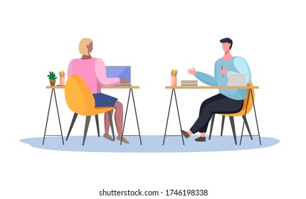 corporate co workers  discussing important working moments between employees in a cozy atmosphere of an open office space, people work at a computer and discuss work, communication at work space