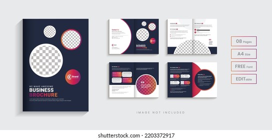 Corporate company profile annual report brochure design, 8 pages modern business minimal multipage bifold brochure editable layout vector template