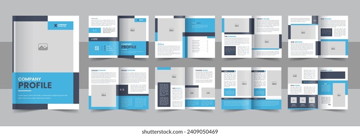 Corporate Firmenprofil Broschüre, Broschüre kreatives Design. Mehrzweckvorlage mit Abdeckung, Rückseite und Innen-Seiten. Trendy minimalistisches flaches geometrisches Design. Vertikal das Format a4.