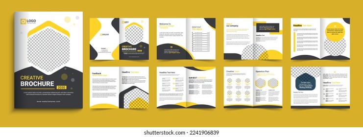 Corporate company profile brochure template design. 16 page corporate brochure editable template layout, minimal business brochure template design