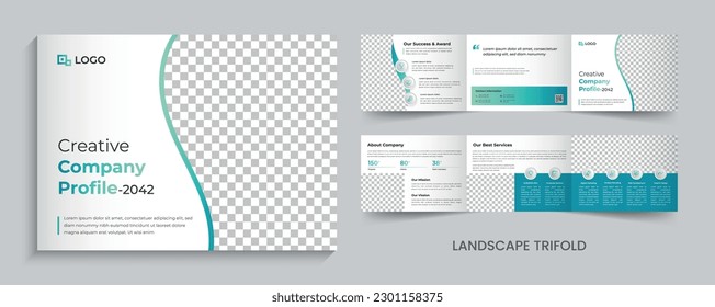 Corporate company profile trifold brochure landscape modern style. simple editable