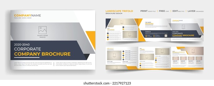 Corporate company profile trifold landscape brochure design template layout