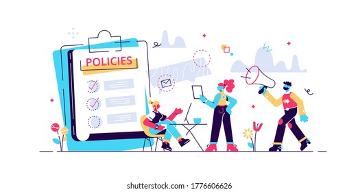 Corporate compliance. Corporate culture and policies. Representation of the business laws, regulations and standards. Ethical practices of the company. Vector isolated concept creative illustration