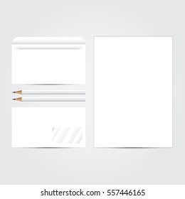 Corporate concept identity blank template set. Business stationery mock-up  white. Branding design. Letter envelope, card, banner, label, pen, pencil, badge,  letterhead. Vector illustration.