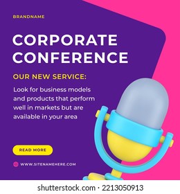 Corporate Conference E Business Internet Channel Live Broadcasting Social Media Post 3d Icon Vector Illustration. Commercial Education Lecture Digital Registration Company Training Event Invitation