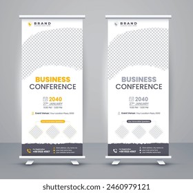 Corporate conference roll-up banners, business conference seminar, company marketing advertisement roll-up banner design, business rollup banners for marketing