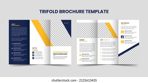 Corporate construction brochure template and home renovation trifold brochure design or real estate brochure, home for sale, flyer, leaflet, presentation template