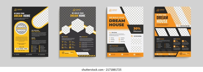 Corporate construction flyer A4 template, Construction Flyer Template, Design Set, Renovation Flyer Template, flyer, banner, leaflets decoration for printing.