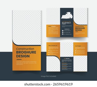 Corporate construction and home renovation creative trifold brochure design, Professional trifold brochure template. Construction trifold brochure template or company profile
