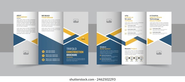 Corporate construction and home renovation trifold brochure design, Professional trifold brochure template. Construction trifold brochure template or company profile, Corporate construction brochure