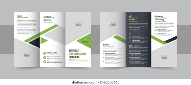 Corporate construction and home renovation trifold brochure design, Professional trifold brochure template. Construction trifold brochure template. Construction Farm Marketing Brochure, Leaflet